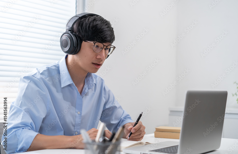E learning Student online VDO Call Conference Work from home with cat remote work talk chat online on laptop webcam conference working with tablet social distancing concept E learning Student online VDO Call Conference Work from home with cat remote work talk chat online on laptop webcam conference working with tablet social distancing concept