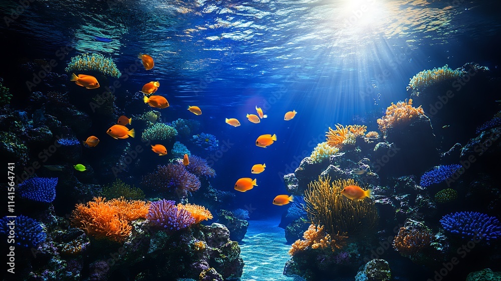 Fototapeta premium Underwater Paradise with Colorful Coral Reefs and Sunlit Ocean Surface : Generative AI