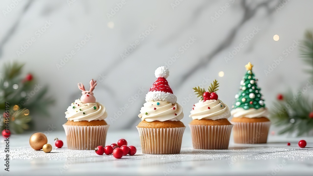Festive cupcake toppers, joyful holiday scene, architectural backdrop. Festive cupcake toppers, joyful holiday scene, architectural backdrop.