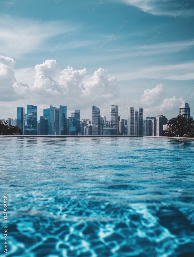 Naklejka premium Cityscape from Swimming Pool