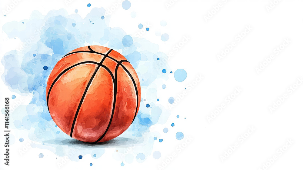 vibrant basketball with watercolor effect, surrounded by blue splashes, symbolizes energy and sport. Perfect for basketball enthusiasts and art lovers alike vibrant basketball with watercolor effect, surrounded by blue splashes, symbolizes energy and sport. Perfect for basketball enthusiasts and art lovers alike
