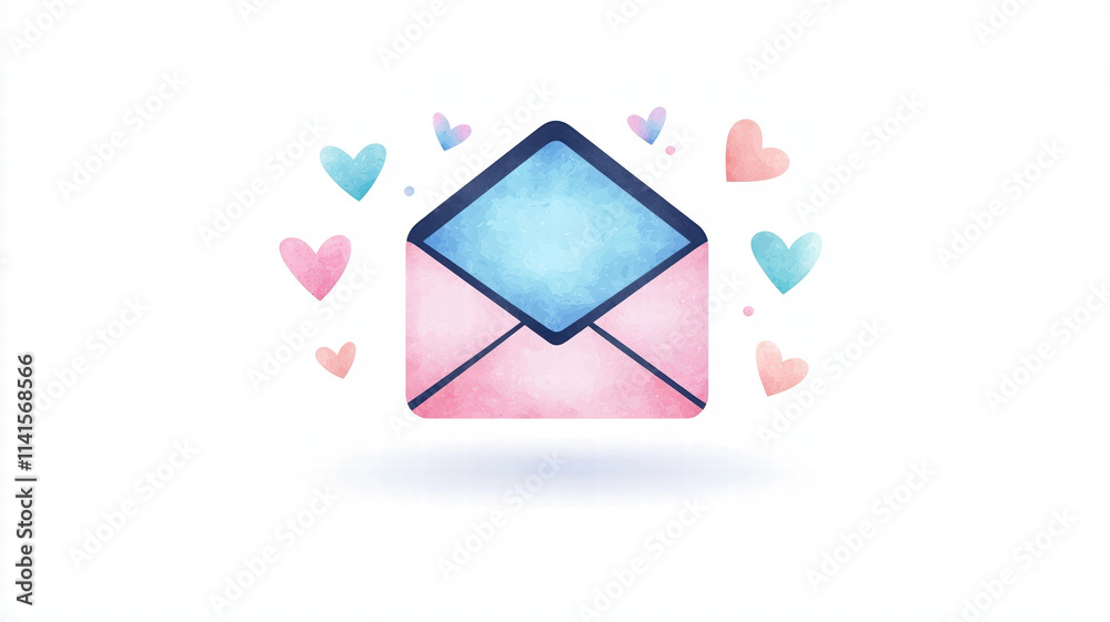 Colorful envelope with hearts, symbolizing love and communication. Perfect for romantic messages or invitations Colorful envelope with hearts, symbolizing love and communication. Perfect for romantic messages or invitations