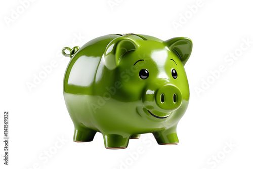 Shiny Green Piggy Bank with Transparent Background