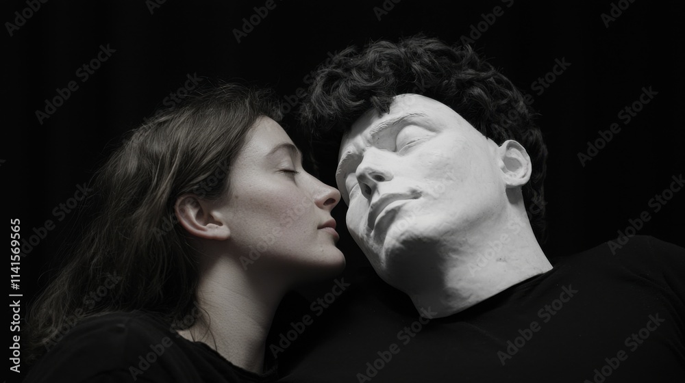 Juxtaposition of human connection and emotion with plaster sculpture Juxtaposition of human connection and emotion with plaster sculpture