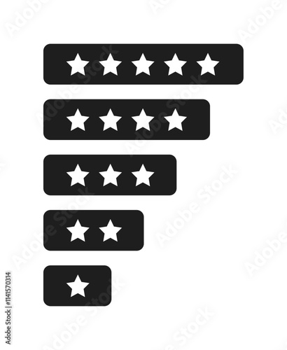 1 to 5 star rating in white color isolated on black background. Stars in modern simple flat style vector