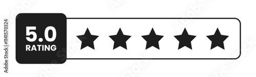 5 star rating in black color isolated. Stars in modern simple flat style vector