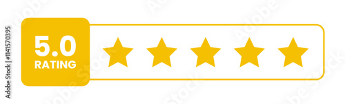 5 star rating in gold color isolated. Stars in modern simple flat style vector