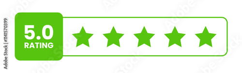 5 star rating in green color isolated. Stars in modern simple flat style vector