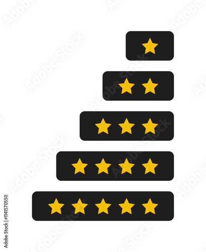 1 to 5 star rating in gold color isolated. Stars in modern simple flat style vector