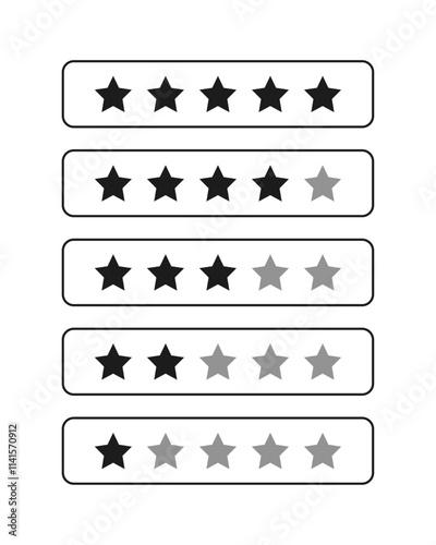 1 to 5 star rating in black and gray color outline isolated. Stars in modern simple flat style vector
