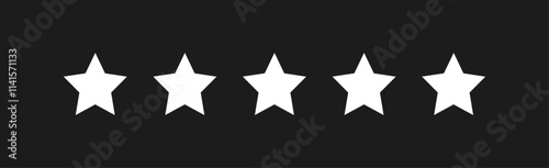 white star rating in white on black isolated. Stars in modern simple flat style vector