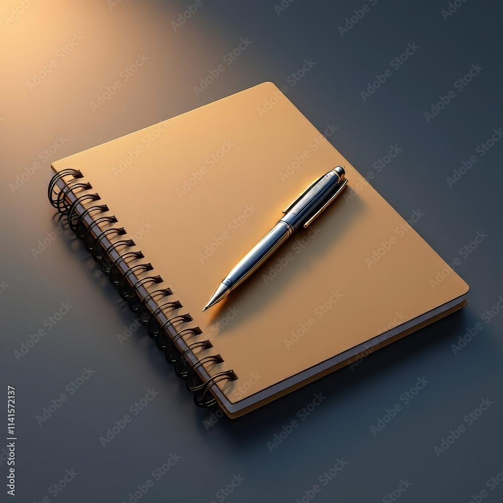 Kraft paper spiral notebook mockup, pen included. Kraft paper spiral notebook mockup, pen included.