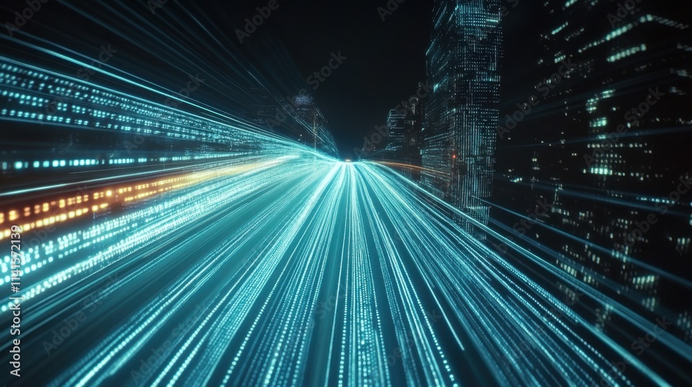 Futuristic Cityscape with Motion Blur and Light Trails at Night Futuristic Cityscape with Motion Blur and Light Trails at Night
