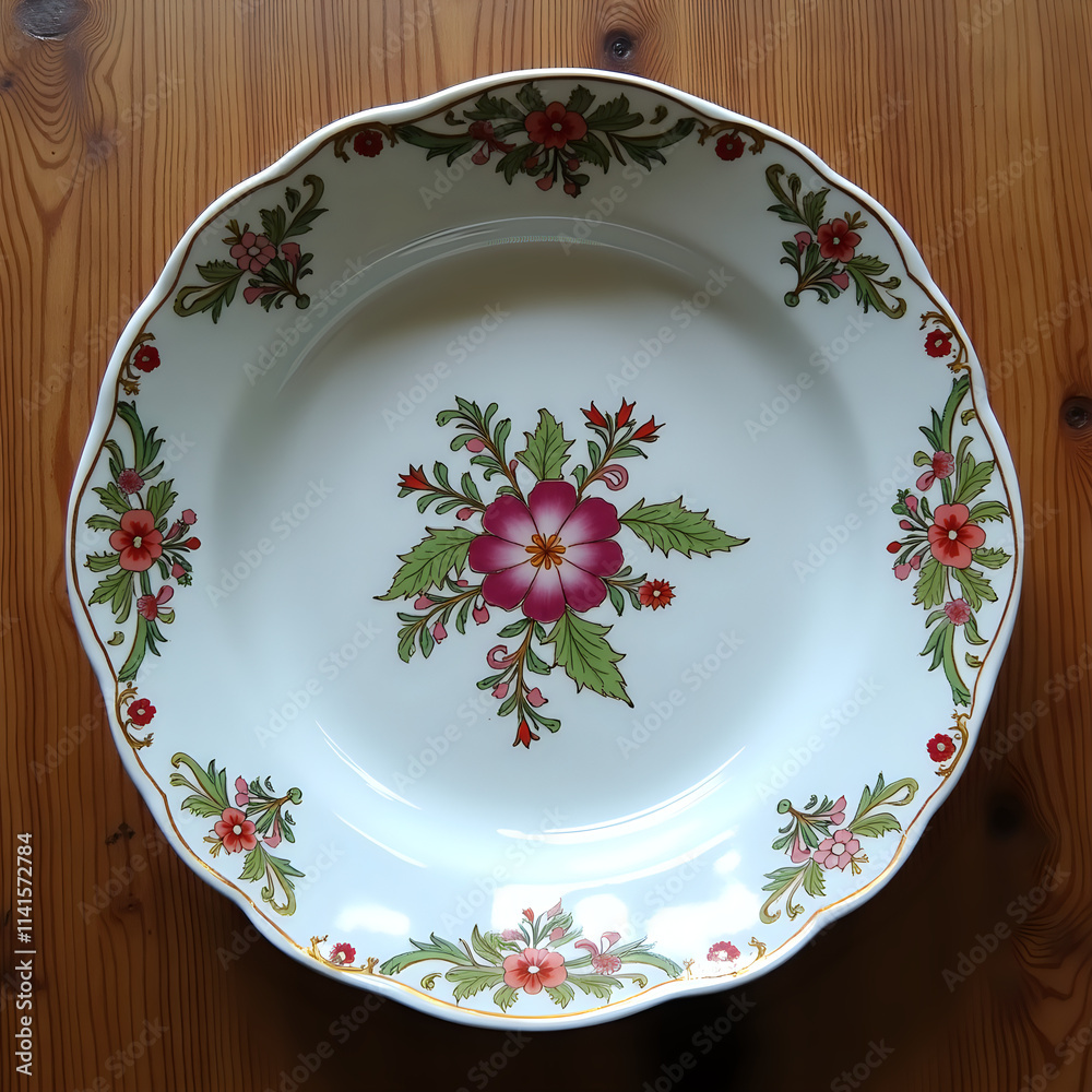 custom made wallpaper toronto digitalElegant Porcelain Plate with Delicate Pink Floral Pattern and Gold Accents
