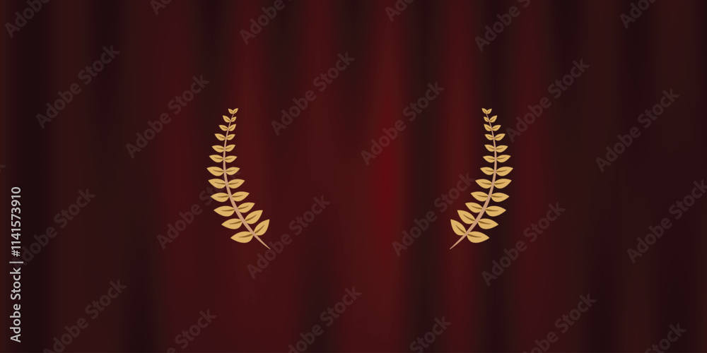 Award nomination emblem, gold laurel wreath with Theatrical Red Curtain vector illustration design background Award nomination emblem, gold laurel wreath with Theatrical Red Curtain vector illustration design background