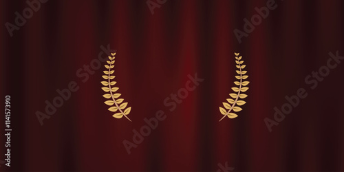 Award nomination emblem, gold laurel wreath with Theatrical Red Curtain vector illustration design background