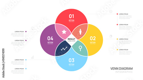 Infographic Venn diagram chart template for start up business presentation with venn diagram elements vector illustration.