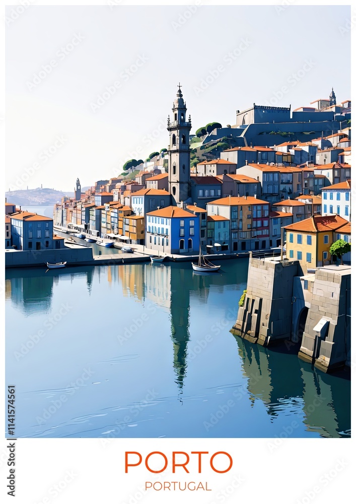 Fototapeta premium Porto Skyline Portugal Eco Friendly Travel Poster Illustration Wall Art Decor Gift