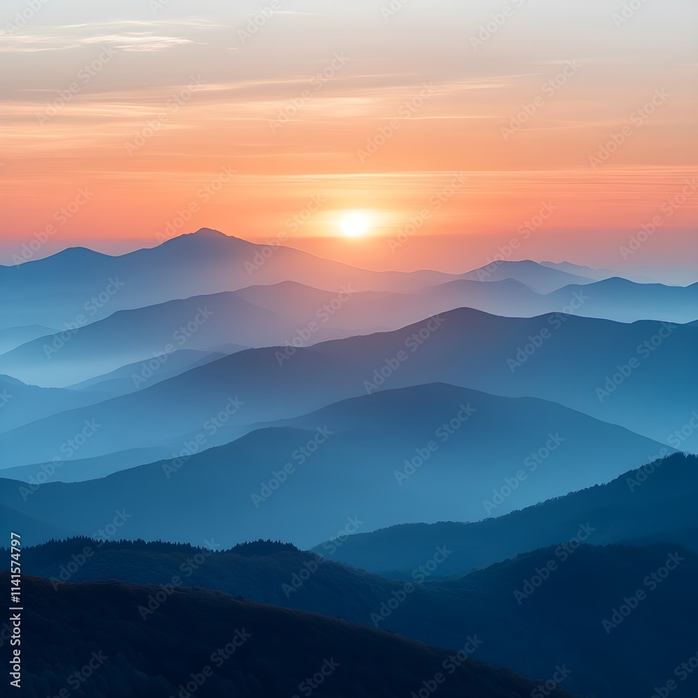 A soft-focus sunrise over a mountain range, with warm and cool tones blending seamlessly. A soft-focus sunrise over a mountain range, with warm and cool tones blending seamlessly.