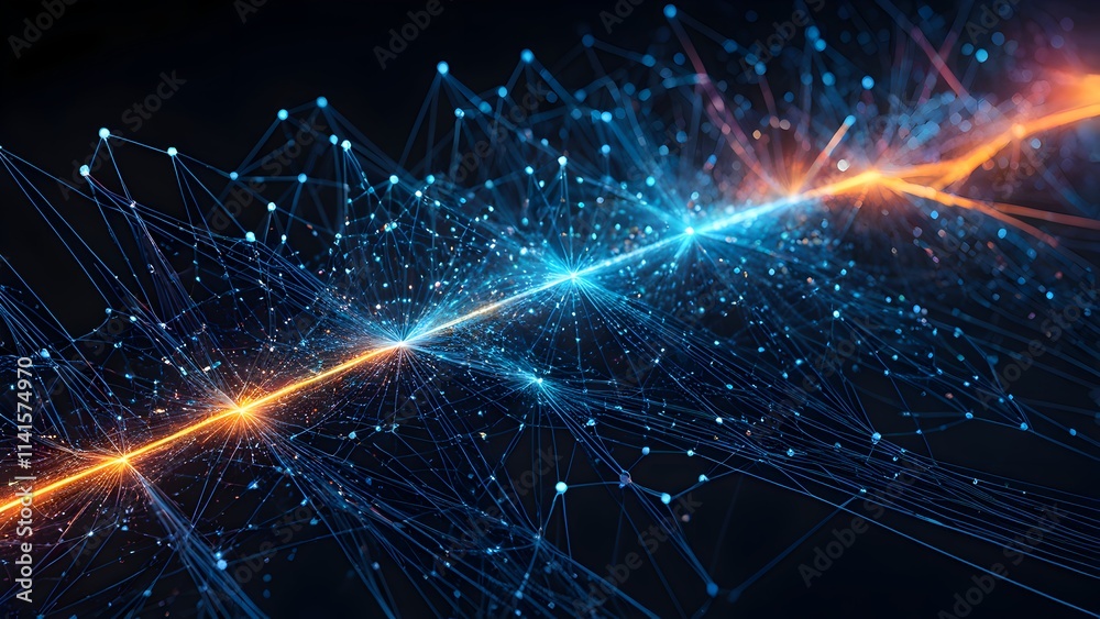 Obraz premium Using lines, nodes, and glowing particles to express information processing and visualize the interaction between quantum computing and AI.