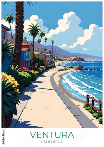 Ventura California Travel Poster Eco Friendly Home Decor Vintage Art Print
