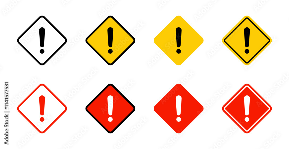 Attention warning icon set collection in flat design. Caution sign symbol Attention warning icon set collection in flat design. Caution sign symbol
