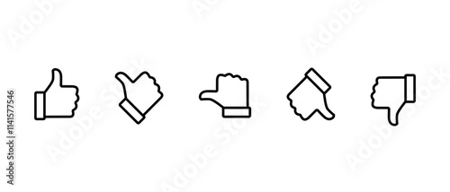 Rating and feedback scale with thumb outline icon. Excellent, good, average, poor, bad review concept