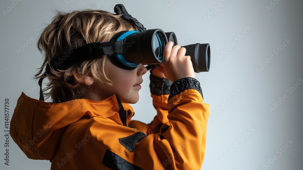 Young Explorer: A Child's Curious Gaze Through Binoculars Young Explorer: A Child's Curious Gaze Through Binoculars