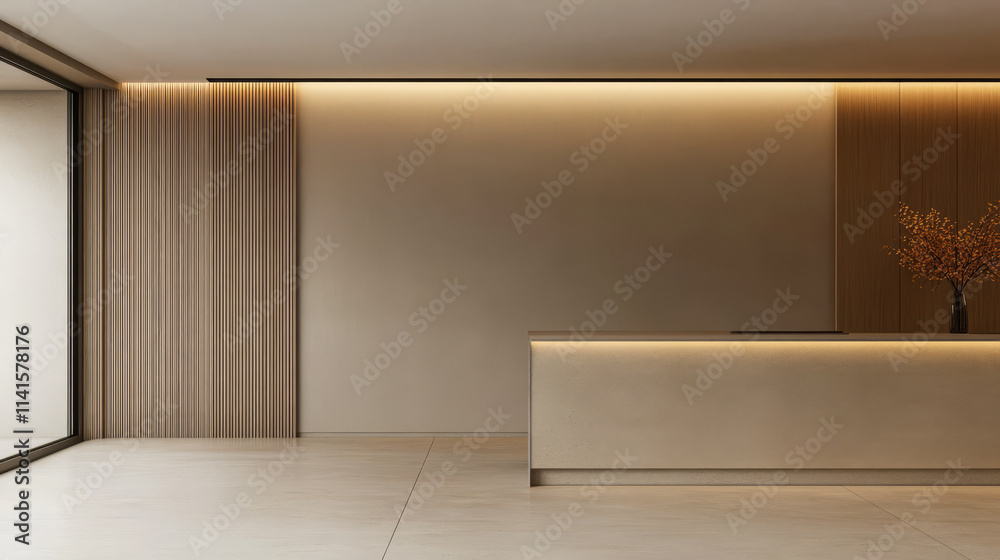 Fototapeta premium Modern reception area featuring minimalist design and natural lighting for a calming atmosphere