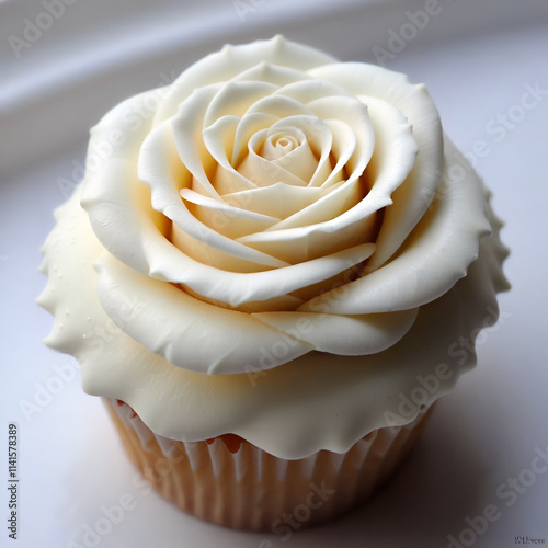 Festive White Rose Vanilla Cupcake Generative AI