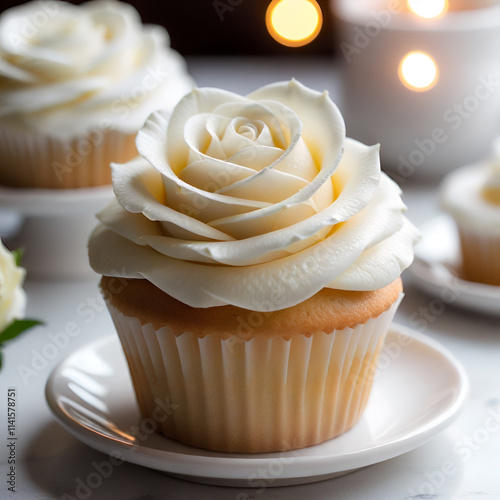 Gourmet Cupcake with White Rose Generative AI