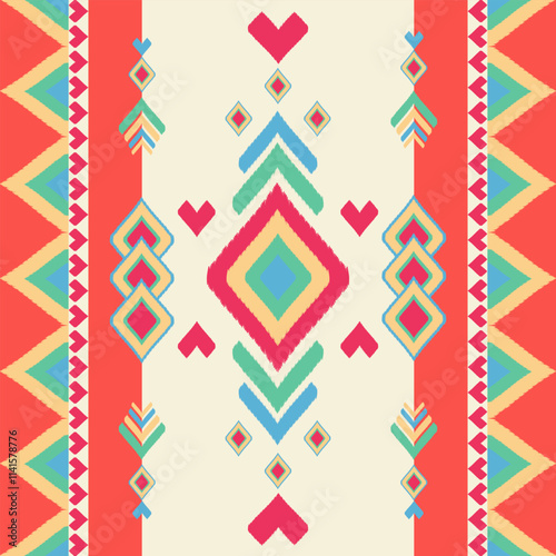 The Colorful Print Striped Embroidery Seamless Element Pattern. Seamless boho hippie decoration on fabrics apparel bandana scarf hand craft products navojo traditional joyful tribal festive red beige