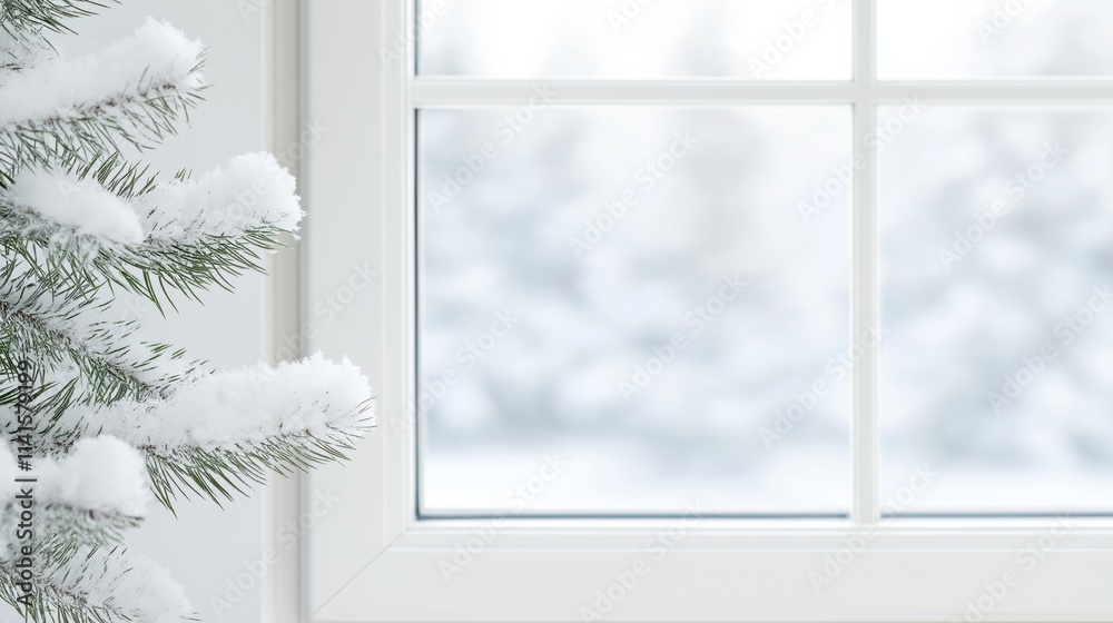 Obraz premium Winter serenity and need for spring: snow-covered trees through a window