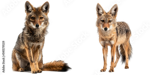 Golden jackal isolated on a white background. Generative AI.