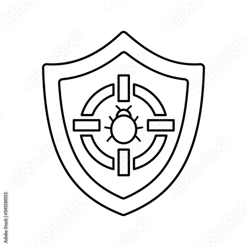 Bug Protection Outline Icon with black color palette in outline style. perfect for designs with a theme of cyber security and internet and device protection software
