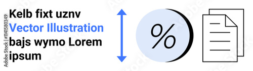 Percentage symbol beside two documents and text block. Ideal for financial reports, data analysis, infographics, presentations, educational materials, business strategy documents, and statistical