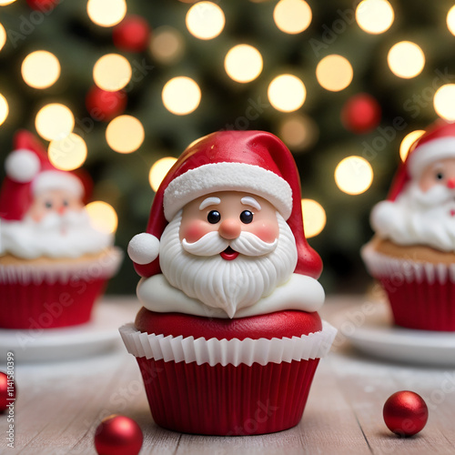 Holiday Cupcake with Santa and Frosting Generative AI