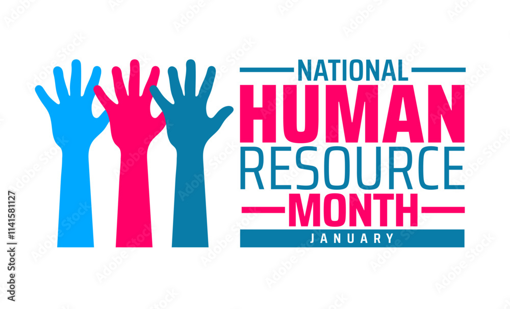 Fototapeta premium National Human Resource Month background banner or poster design template. observed every year in January. Holiday concept. Use to any Template, card, poster, placard, template.