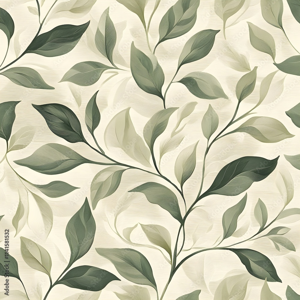 A repeating organic pattern of abstract leaves and vines in muted beige and olive tones, ideal for nature-inspired themes. A repeating organic pattern of abstract leaves and vines in muted beige and olive tones, ideal for nature-inspired themes.