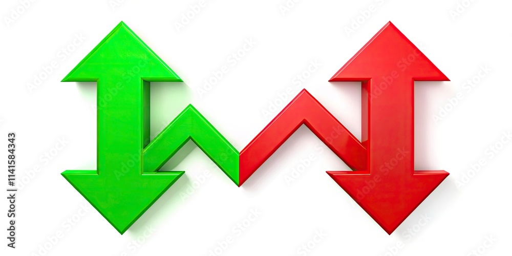 Simple Upward and Downward Green and Red Arrows Isolated on White Background, Perfect for Illustrating Growth and Decline, Business Trends, and Data Visualization Concepts Simple Upward and Downward Green and Red Arrows Isolated on White Background, Perfect for Illustrating Growth and Decline, Business Trends, and Data Visualization Concepts
