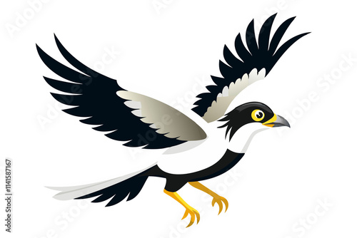 Stunning Flying Bali Myna Bird Illustration – Artistic Wildlife Artwork