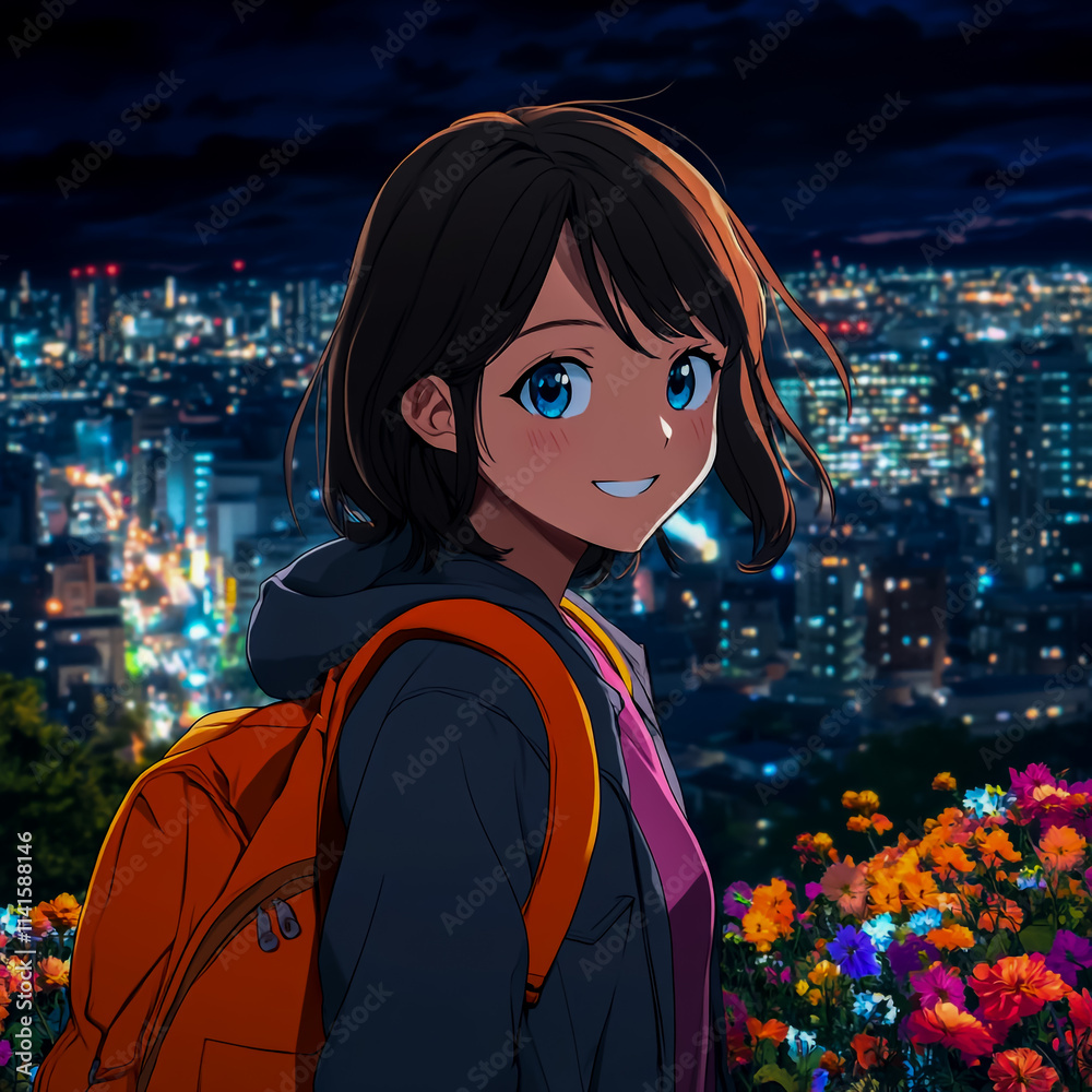 An anime-style illustration of a young girl with brown hair and blue eyes An anime-style illustration of a young girl with brown hair and blue eyes