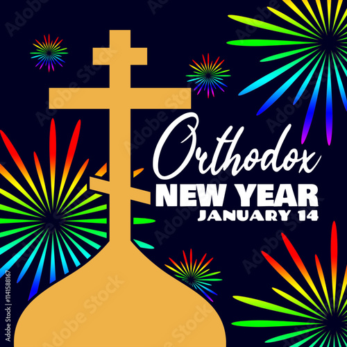 Orthodox New Year to celebrate on January 14th. Happy Orthodox new year event banner.