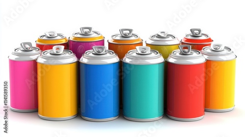 A vibrant collection of spray paint cans in various colors, arranged neatly, showcasing creativity and artistic potential. photo