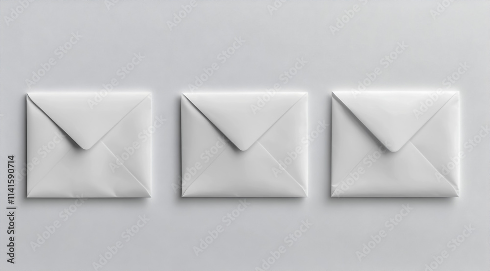 Blank envelopes stacked on top of each other against a white background