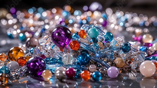 Artistic concept of vibrant beads rolling on craft studio floor a colorful still life photography close-up photo