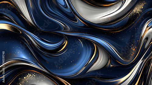 Wallpaper Mural A modern abstract design featuring flowing black, white, and gold patterns, evoking elegance and sophistication with bold contrasts.. Torontodigital.ca