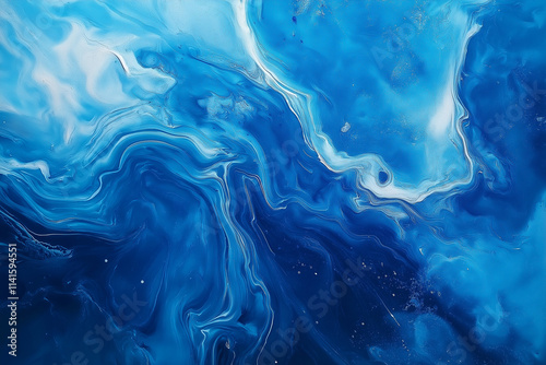 Blue Abstract Acrylic Painting. Natural Dynamic Mixture of Oil Colored Strokes Background Banner