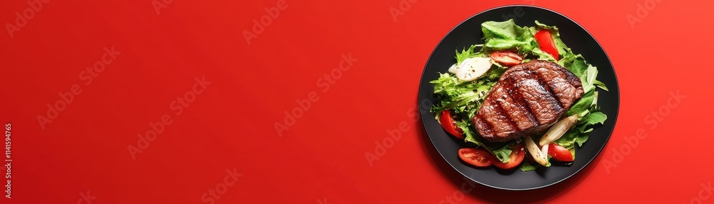 Sizzling steak served with a vibrant fresh garden salad, perfect for a delicious outdoor meal. Sizzling steak served with a vibrant fresh garden salad, perfect for a delicious outdoor meal.