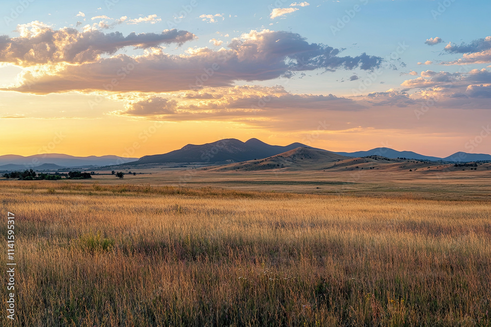 Fototapeta premium Golden sky just before sunset with a warm, inviting glow across the horizon